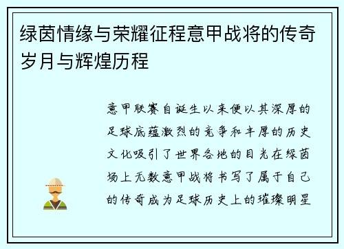 绿茵情缘与荣耀征程意甲战将的传奇岁月与辉煌历程